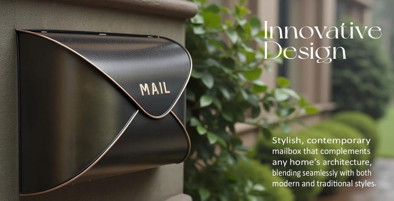 NACH Black Mailbox Wall Mount, 12.5 x 5 x 10 inch Wall Mount Mailboxes for Outside, Waterproof Mailboxes for Outside - Envelope Mailbox - Image 2